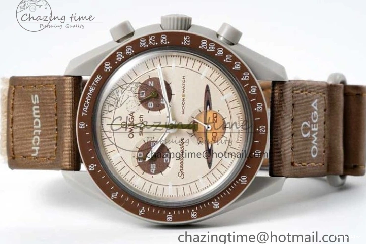 0309 Speedmaster Misson To Saturn 1:1 Best Edition Beige Dial On Nylon Strap Quartz Casual 7861